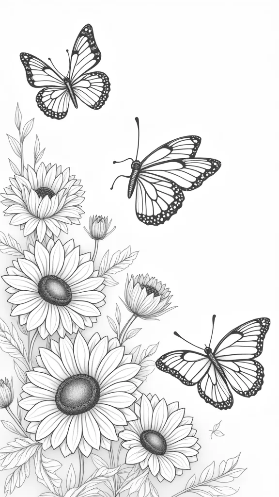 butterflies and flowers coloring pages